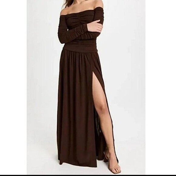 Tanya Taylor sz 10 dress Marla Ruched Maxi Gown Black Designer Luxury Goth - Picture 3 of 9